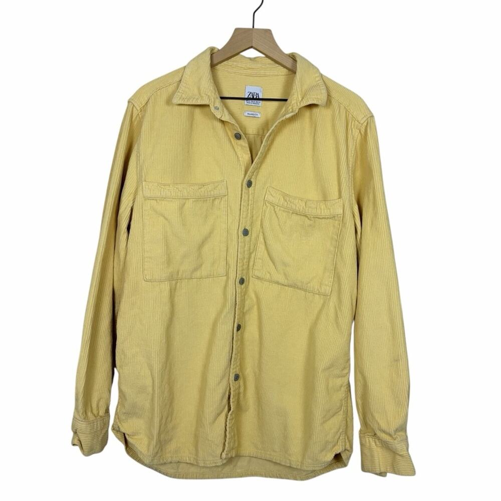 Zara Corduroy Button Down Shirt Size XL Yellow Oversized